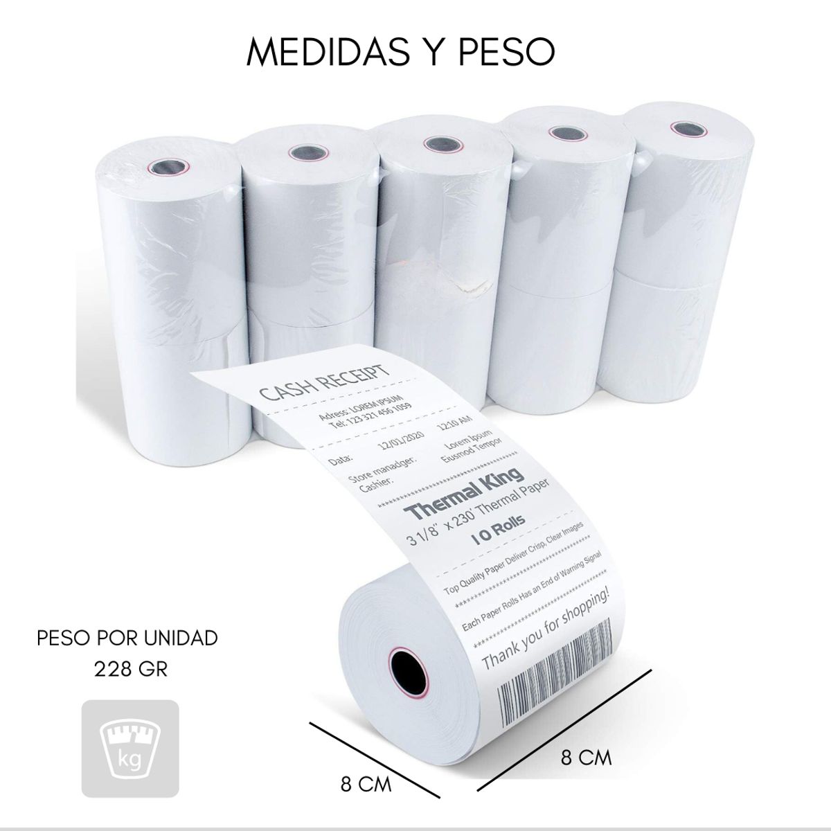 GENERICO - Caja 60 Rollos Papel Térmico 80mm X 80mm Papel Para Impresora