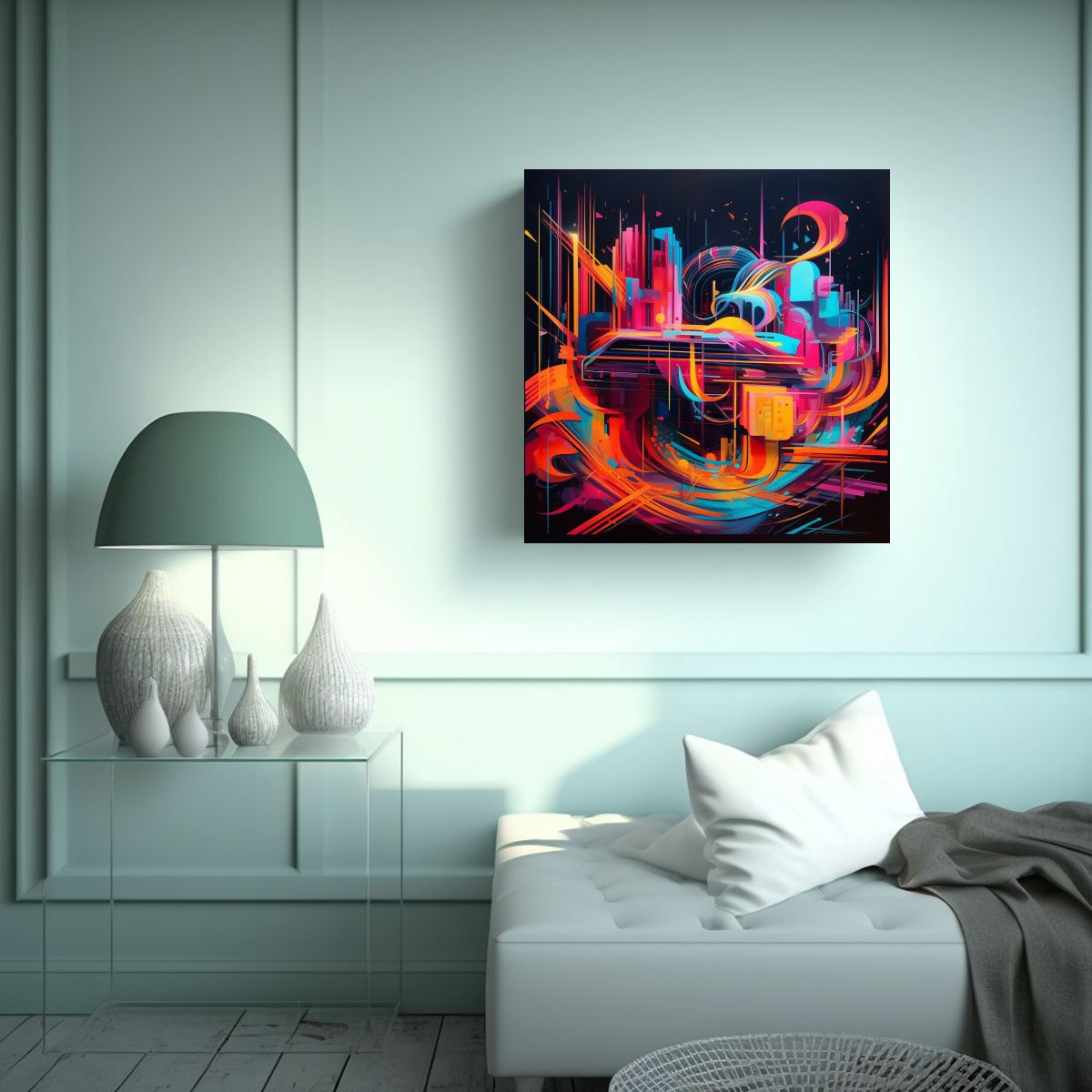 GENERICO - Pintura Abstracta Neon Armonía Cromática Para 100x100 Cm