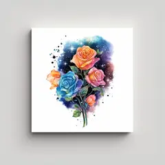 GENERICO - Cuadro Moderno De Rosas Cósmicas Luminosas En 100x100 Cm