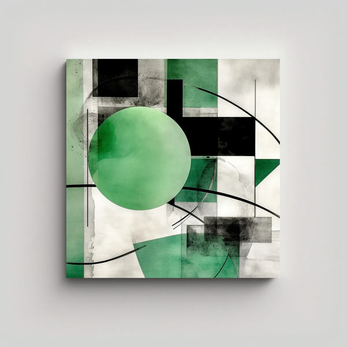 GENERICO - Cuadro Abstracto Elegancia Verde Blanco Negro 100x100 Cm