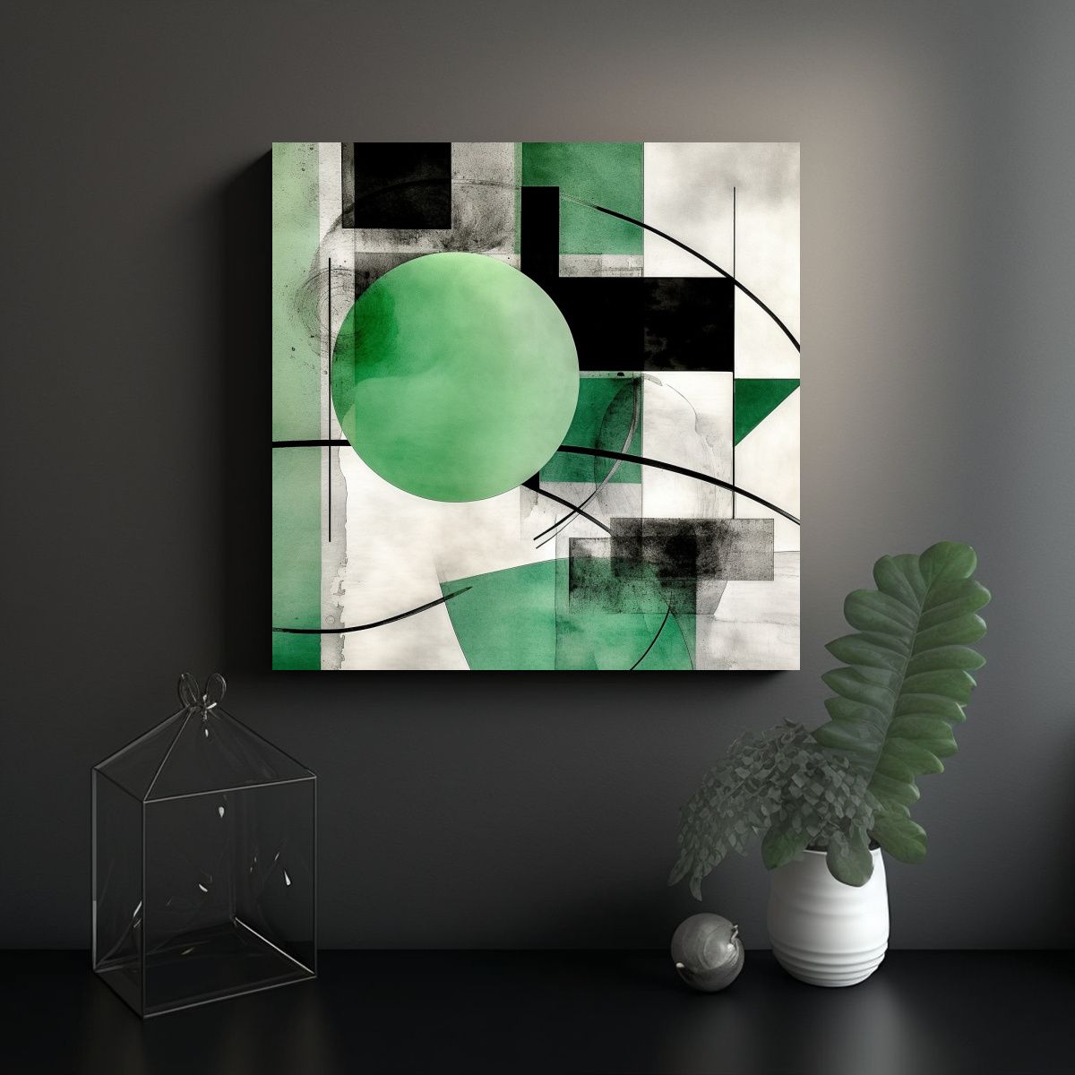 GENERICO - Cuadro Abstracto Elegancia Verde Blanco Negro 100x100 Cm