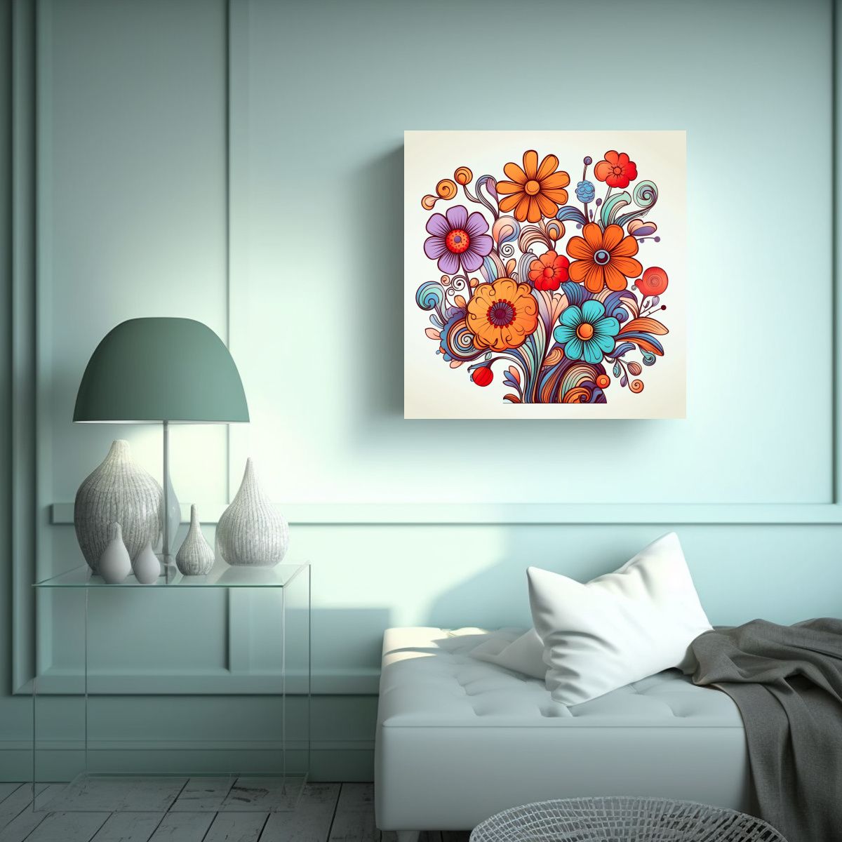 GENERICO - Composición Equilibrada De Flores En Linea 100x100 Cm