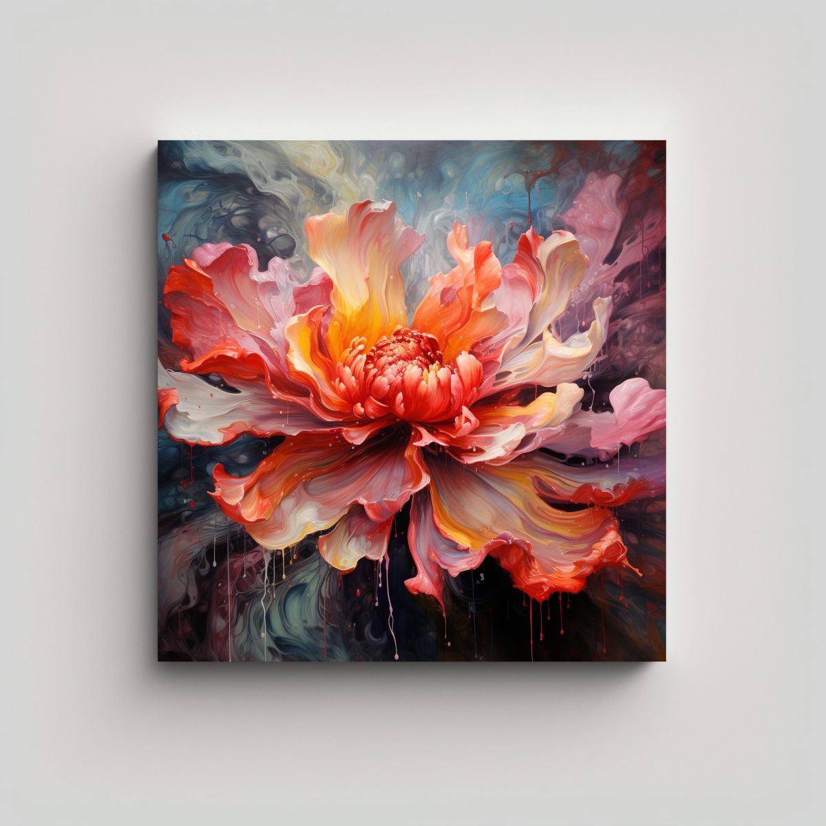 GENERICO - Cuadro Abstracto De Flores Con Bonitas Líneas - 100x100 Cm