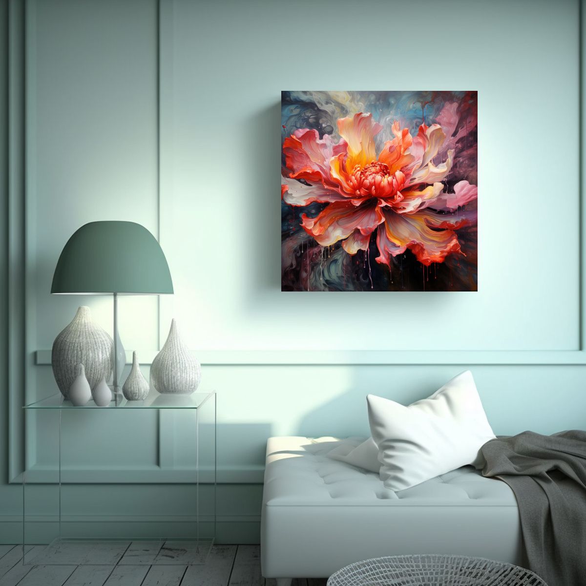 GENERICO - Cuadro Abstracto De Flores Con Bonitas Líneas - 100x100 Cm