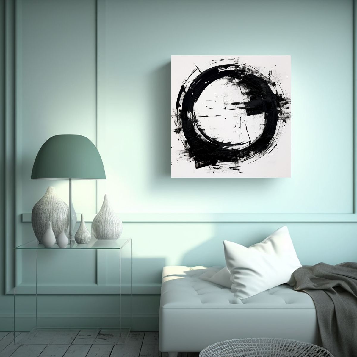 GENERICO - Pintura Acrílica En Blanco Y Negro Con Círculos 100x100 Cm
