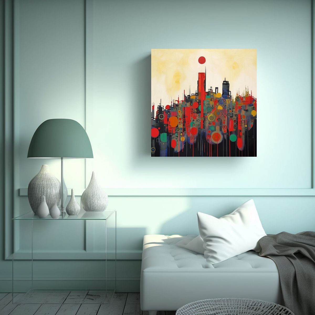 GENERICO - Paisaje Urbano Abstracto En Lienzo Arte Moderno 100x100 Cm