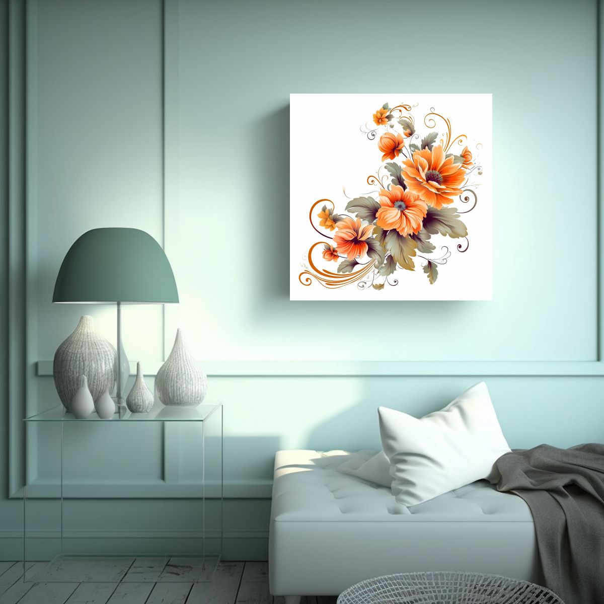 GENERICO - Cuadro Decorativo Con Flores Vectoriales Y 100x100 Cm