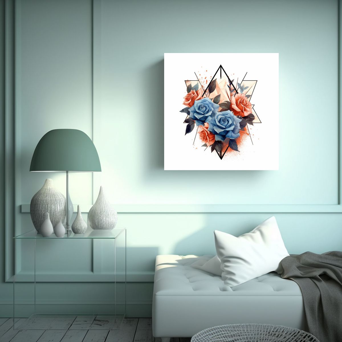 GENERICO - Roses Geometry Conceptual Arte Blanco 100x100 Cm