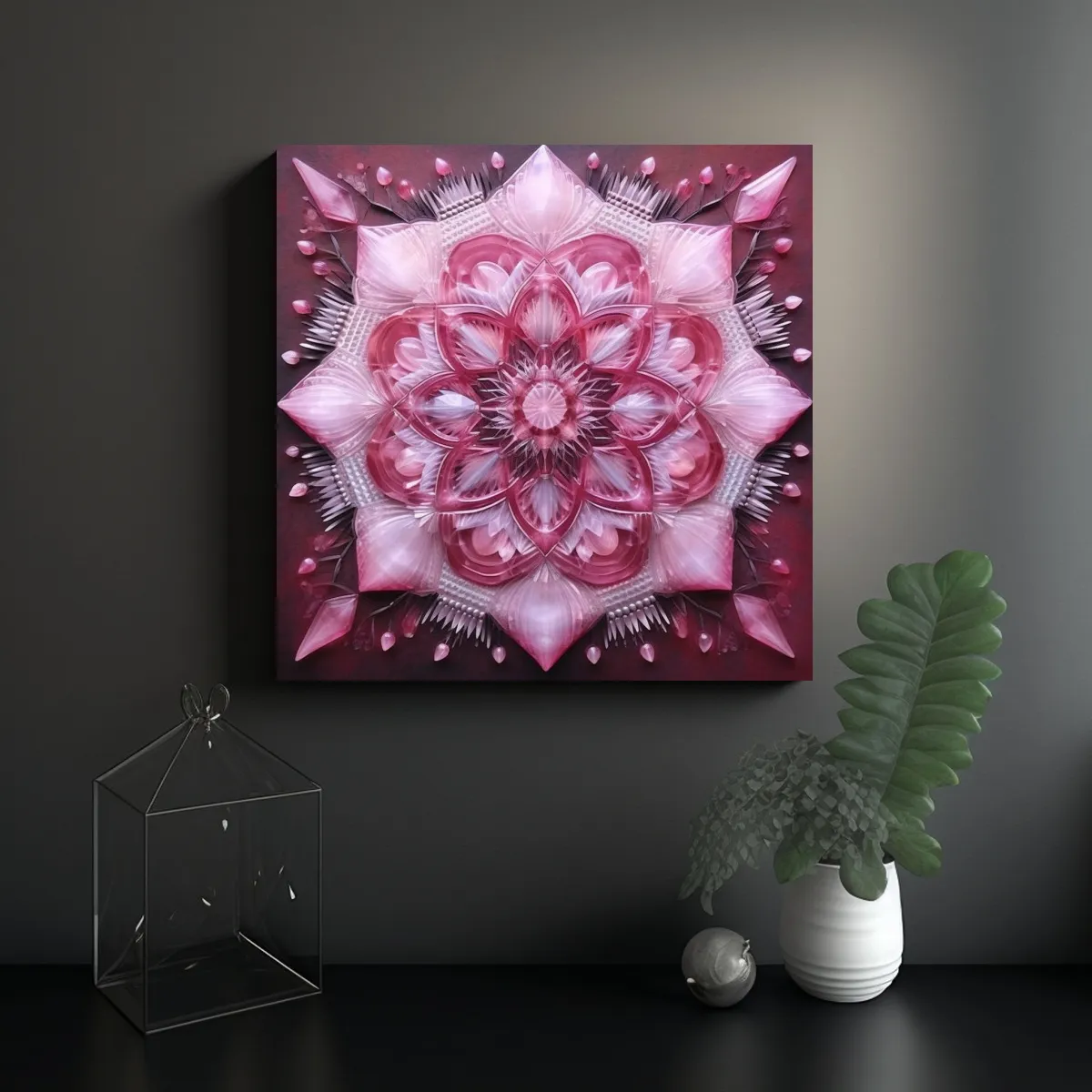 GENERICO - Cuadro Esquema Mandala Rosa Cristal Inspirador 100x100 Cm
