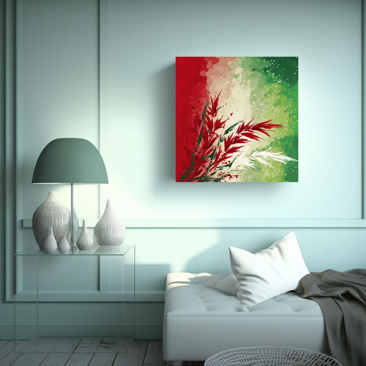 GENERICO - Pintura De Pared Arroz En Verde Y Rojo 100x100 Cm