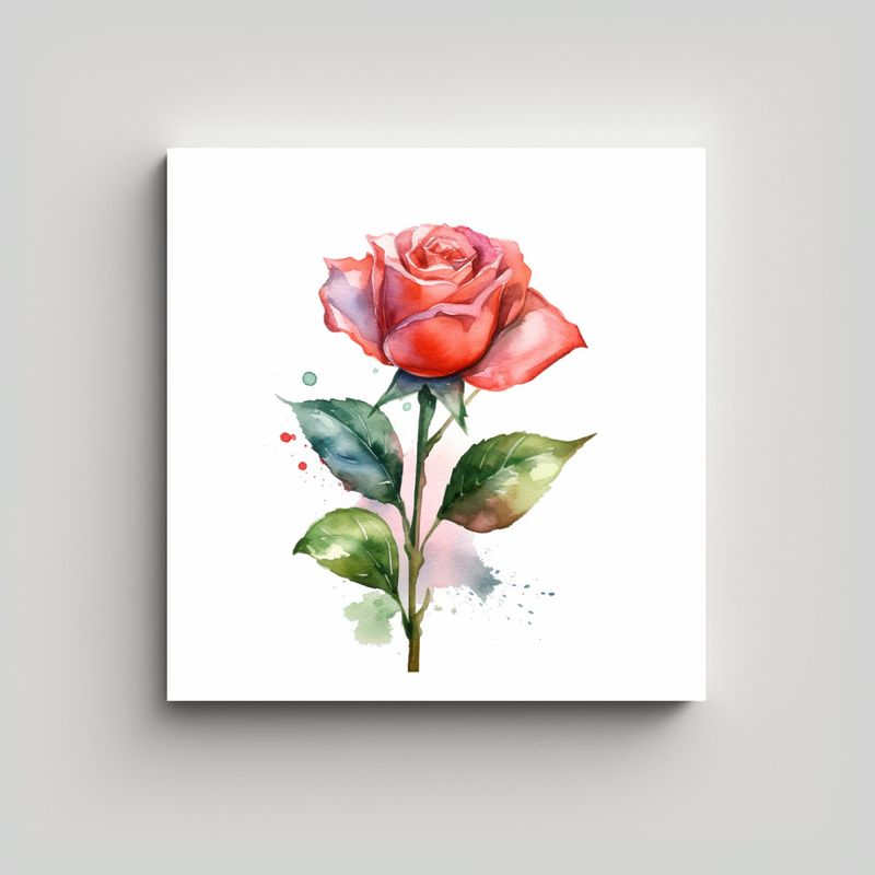 GENERICO - Rosa Acuarela Y Hoja En Arte De Pared Moderno 100x100 Cm