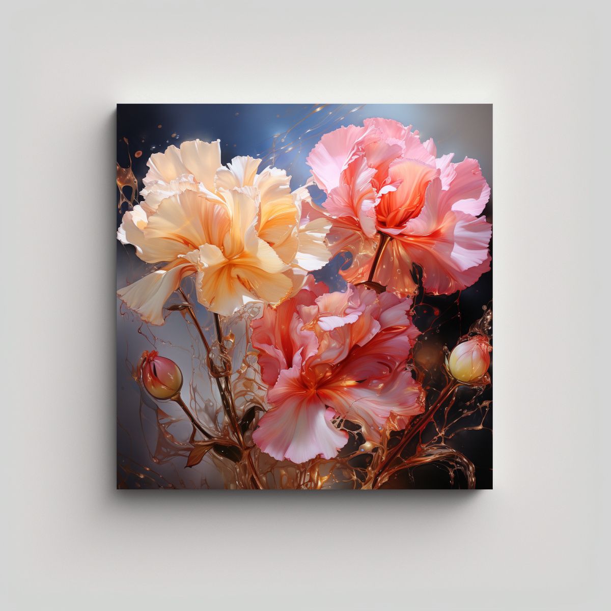 GENERICO - Pintura Abstracta De Flores De Claveles En Tonos 100x100 Cm