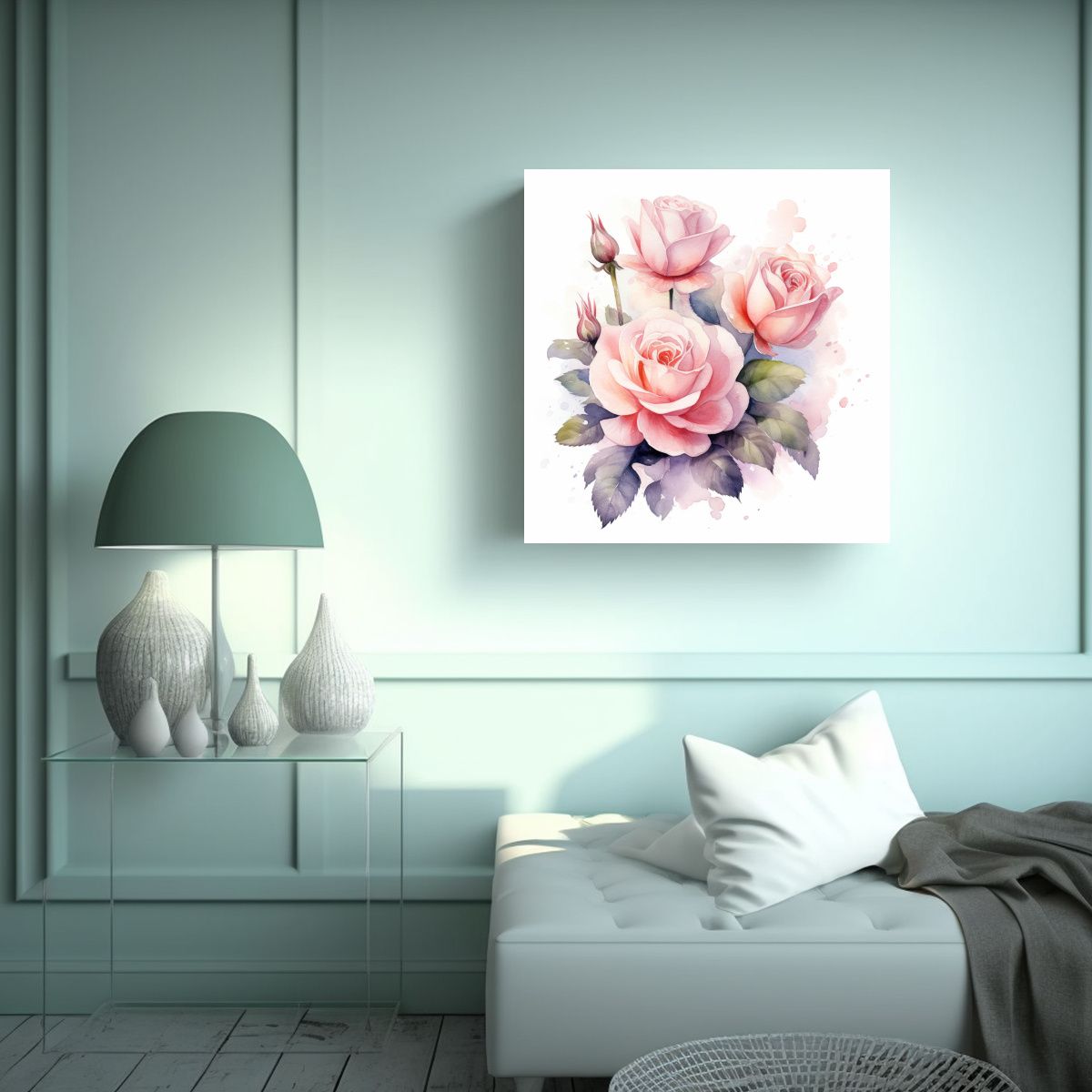 GENERICO - Ilustración Alegre De Rosas Delicadas En Rosa 100x100 Cm