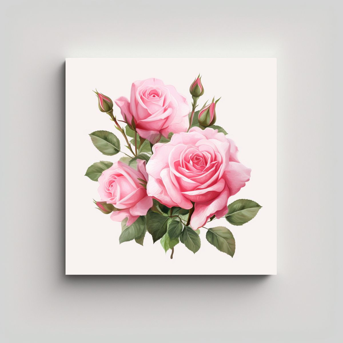 GENERICO - Cuadro Decorativo Tela En Bastidor Rosas Rosadas 100x100 Cm