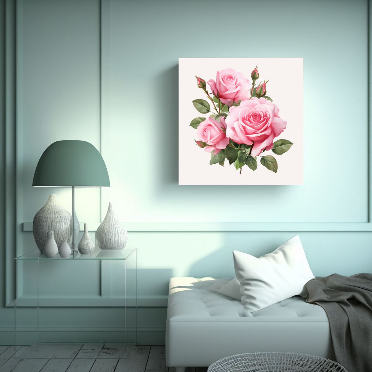 GENERICO - Cuadro Decorativo Tela En Bastidor Rosas Rosadas 100x100 Cm