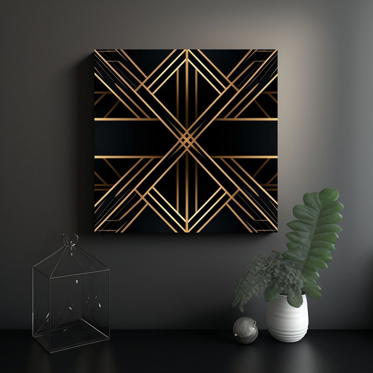 GENERICO - Pinturas Decorativas Minimalistas En Negro Y Oro 100x100 Cm