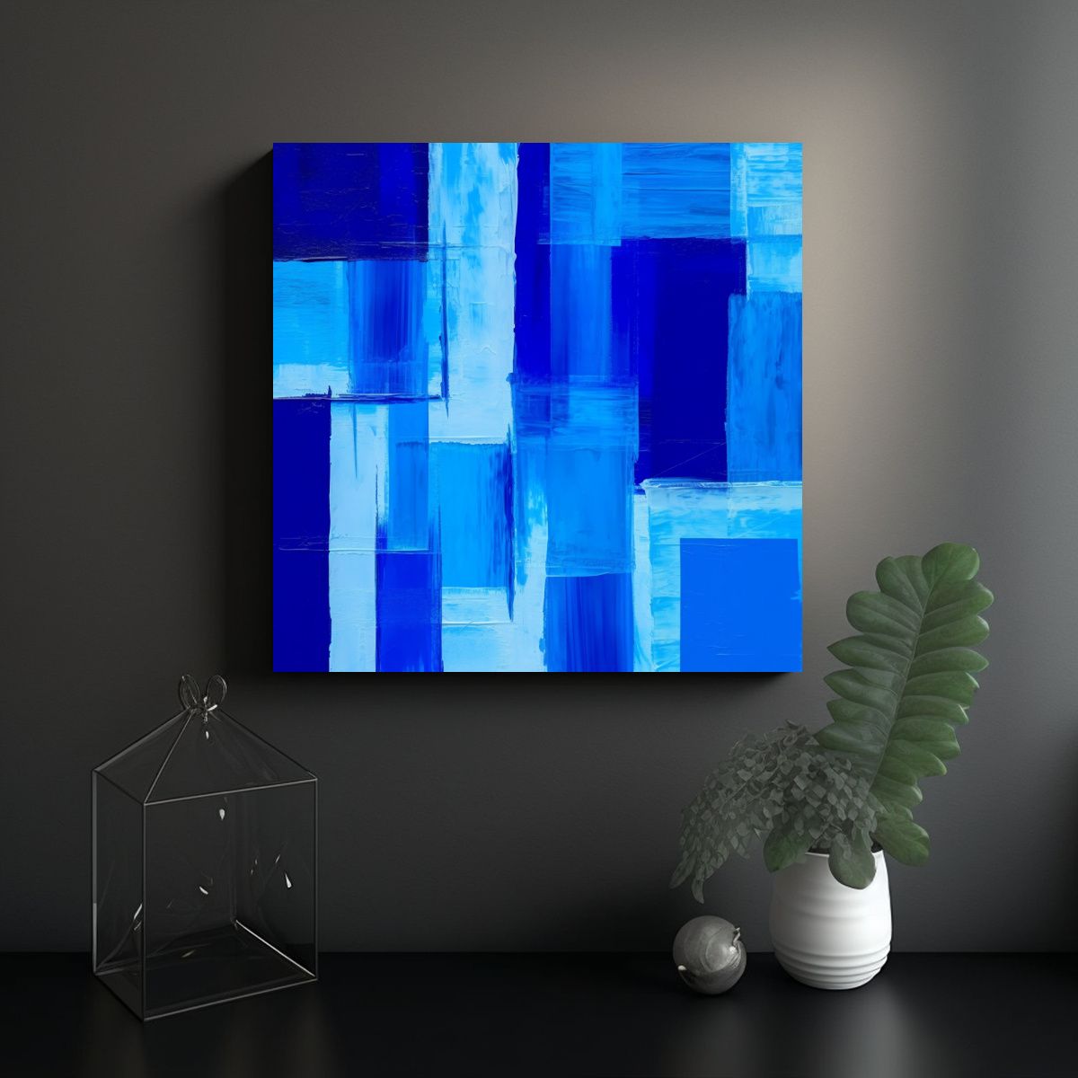 GENERICO - Cuadro Floral Azul Estilo Dibujo En Lienzo Con 100x100 Cm