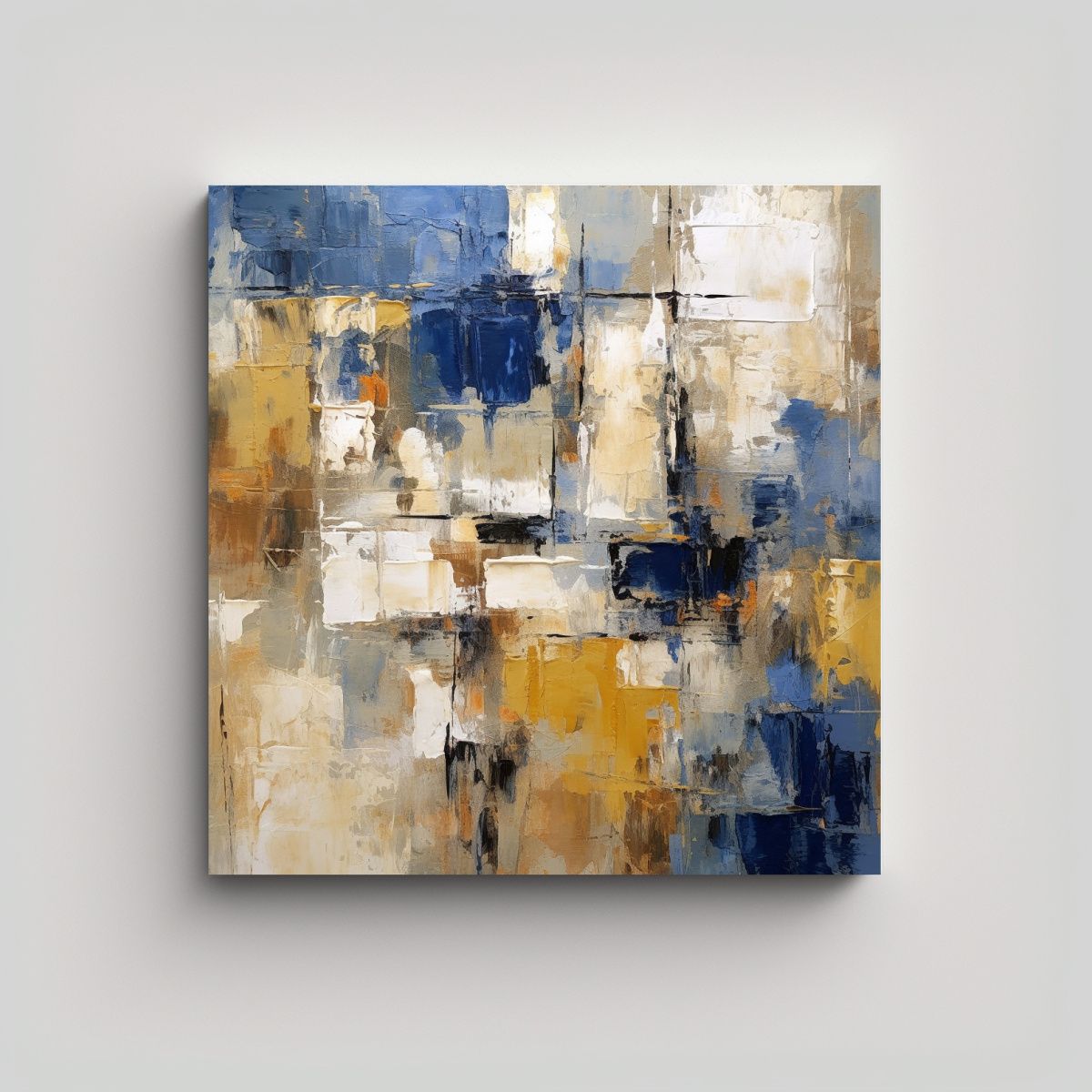 GENERICO - Obra Abstracta En Azul Y Dorado Para Decorar Con 100x100 Cm