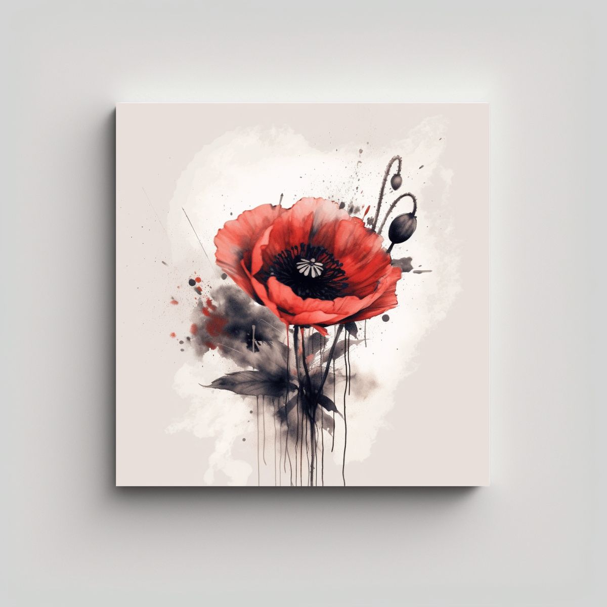 GENERICO - Diseño De Tatuaje De Amapola Roja Y Negra En 100x100 Cm