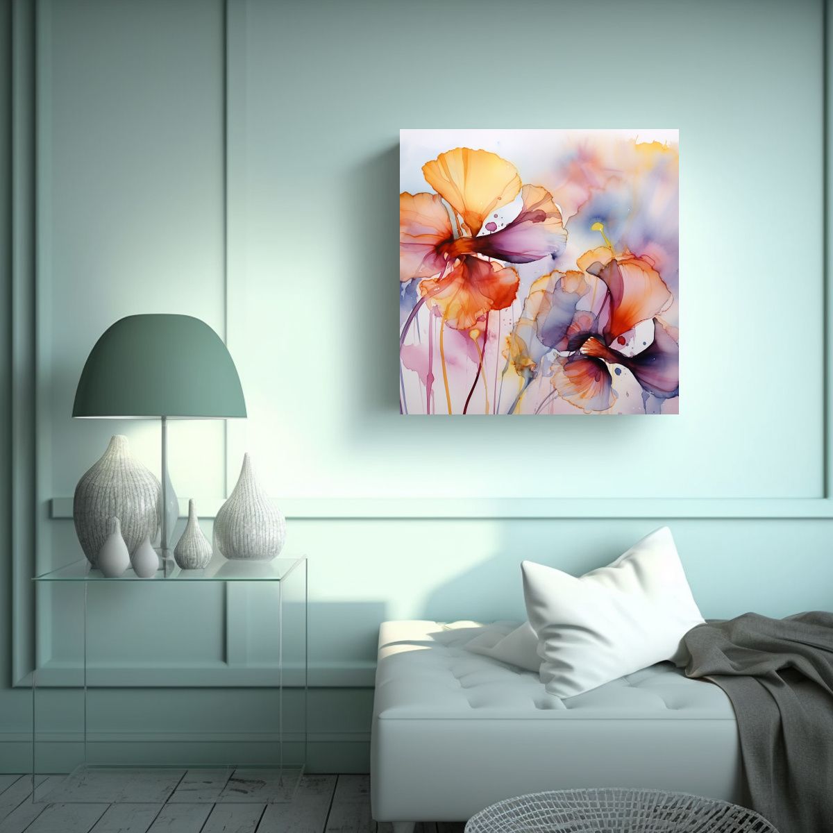 GENERICO - Pinturas Abstractas De Flores En Acuarela 100x100 Cm