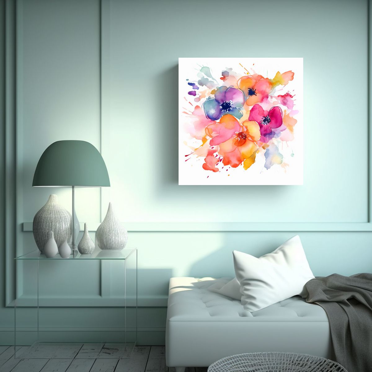 GENERICO - Cuadro Sublimado De Flores Abstractas En Acuarela 100x100 Cm