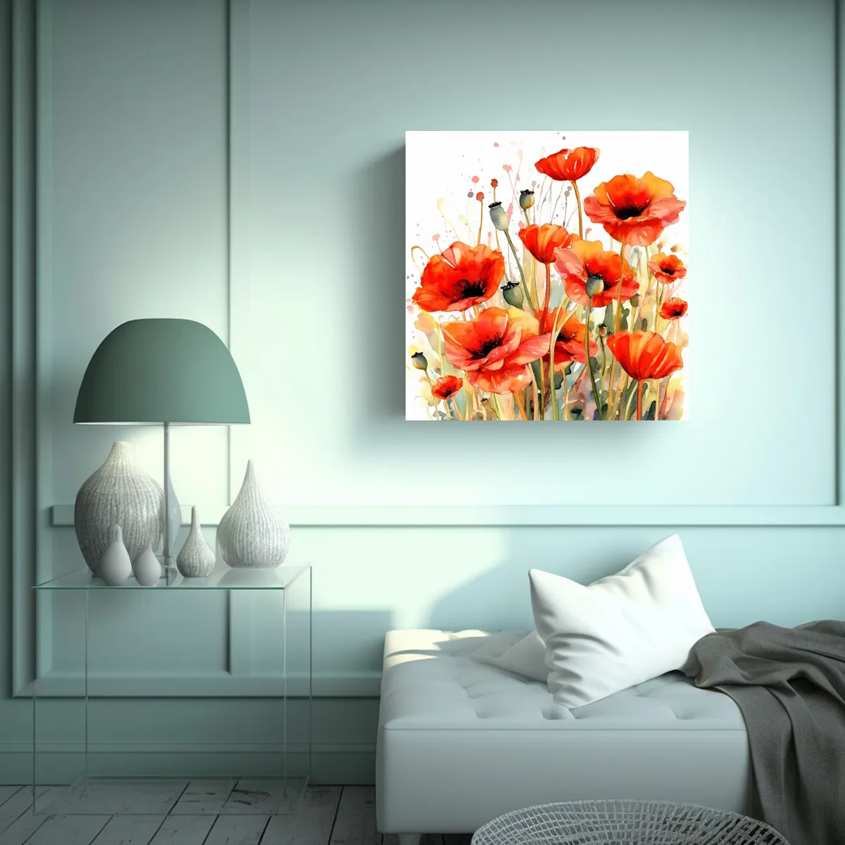 GENERICO - Cuadro Abstracto De Amapolas En Acuarela Y 100x100 Cm