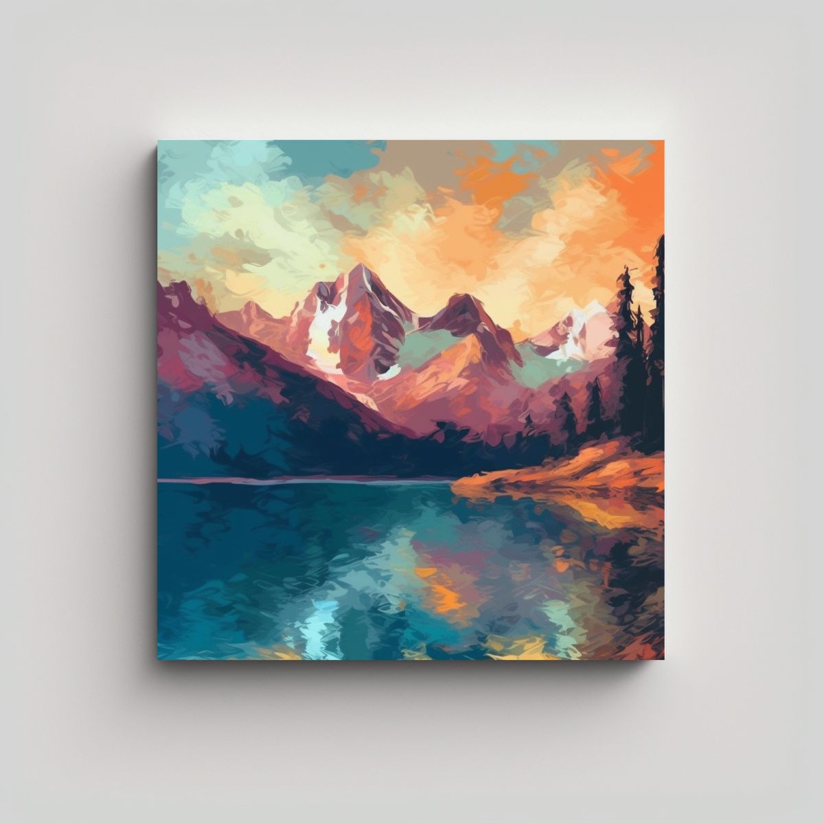 GENERICO - Pintura De Montañas Rocosas Con Lago Azul 100x100 Cm