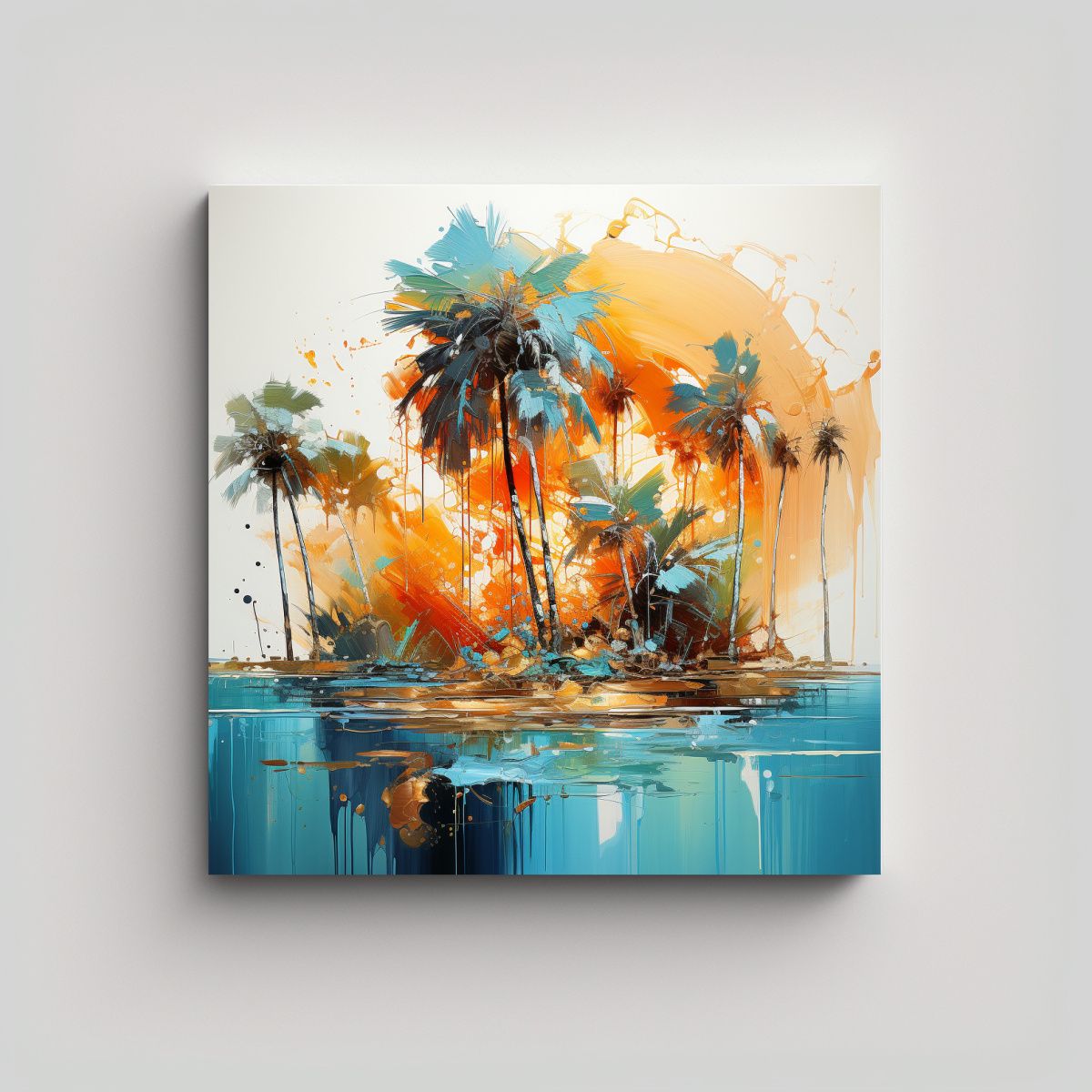 GENERICO - Pintura Abstracta Con Colores Turquesa Y Oro De 100x100 Cm