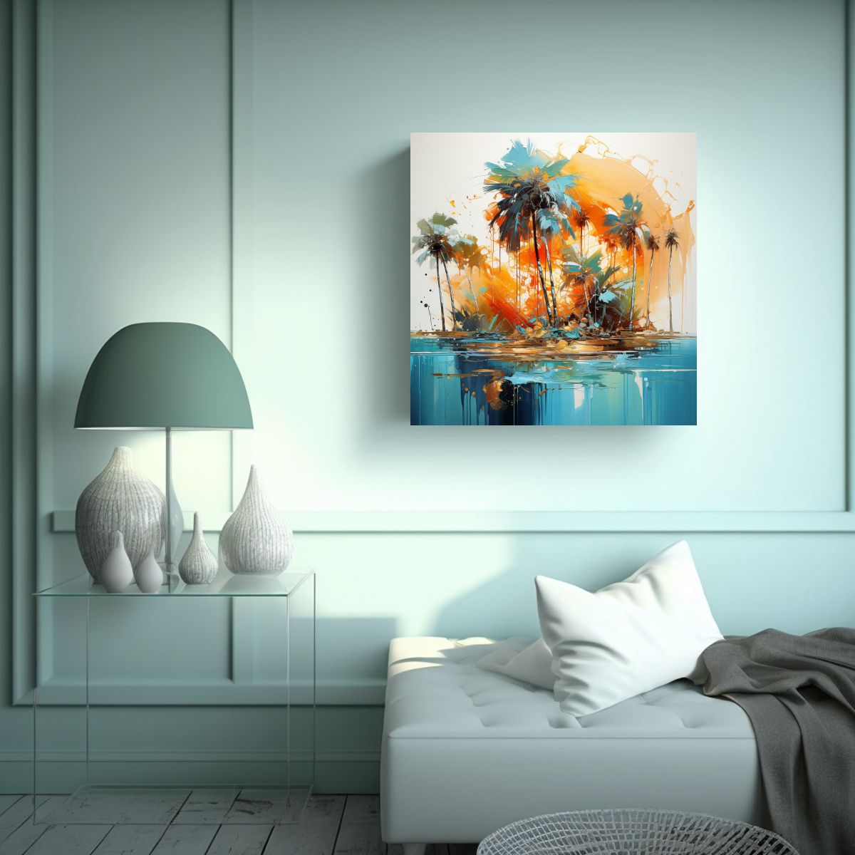 GENERICO - Pintura Abstracta Con Colores Turquesa Y Oro De 100x100 Cm