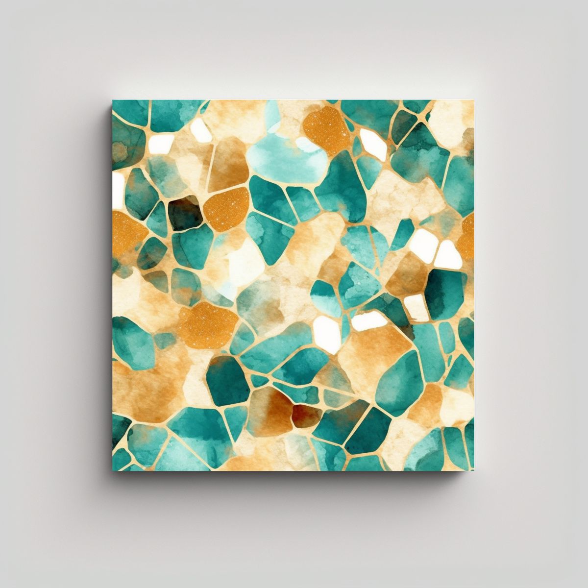 GENERICO - Cuadro Moderno Mapa Acuarela Dorado Y Turquesa 100x100 Cm