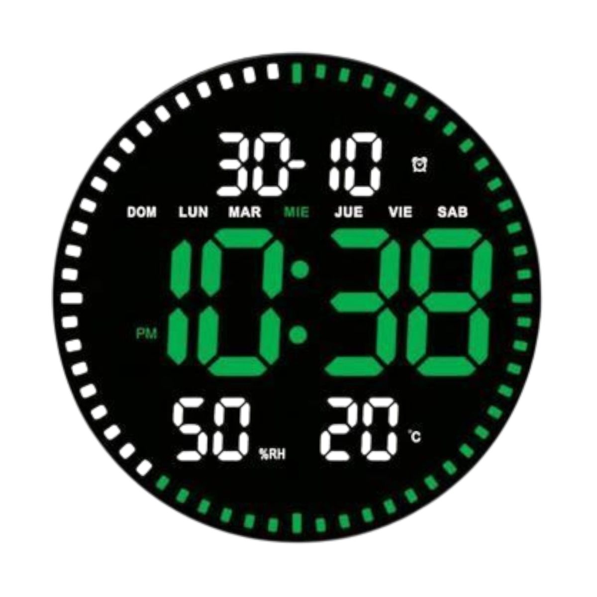 GENERICO - Reloj Digital de Pared Redondo Control Remoto 25x25 Verde
