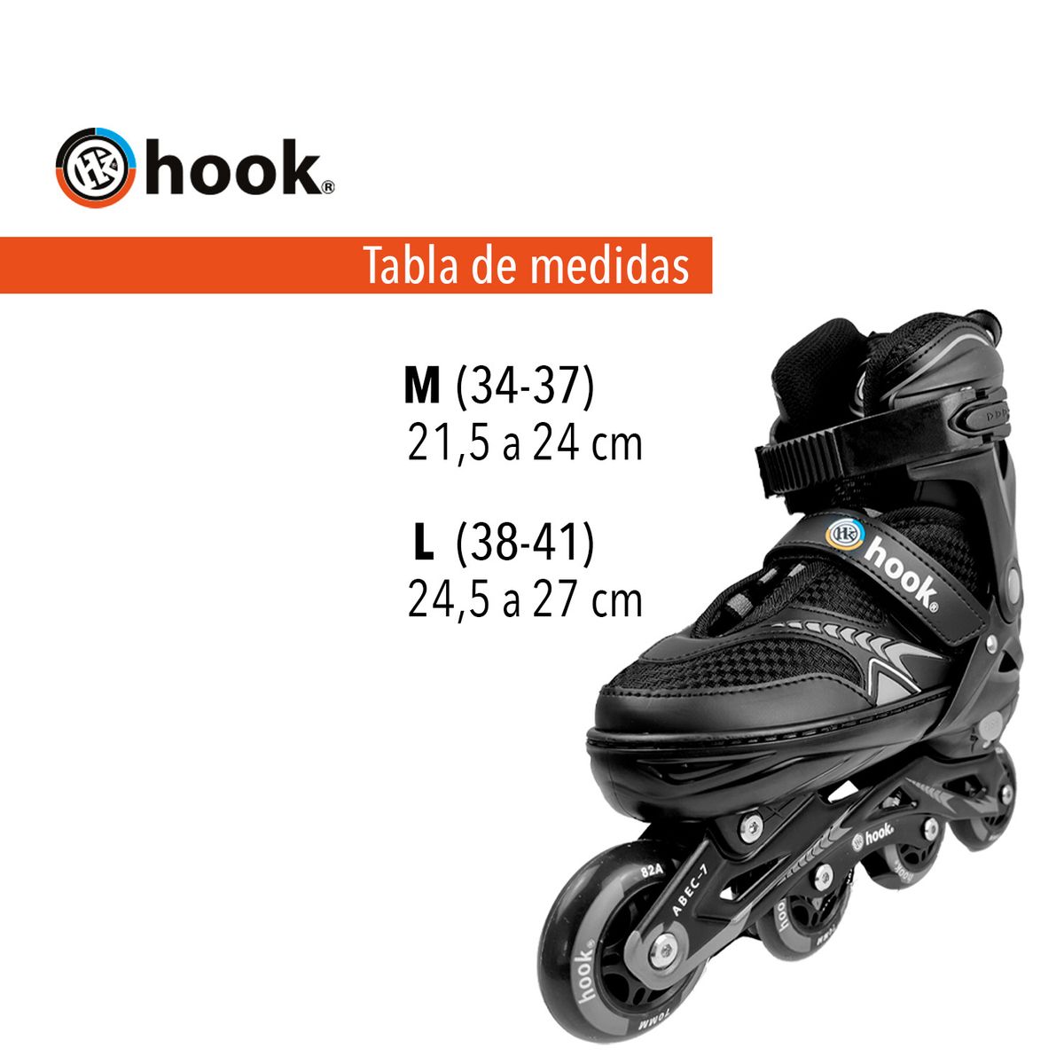 HOOK - Patines en Linea Extensibles Hook Fitness Negro L (38-41)