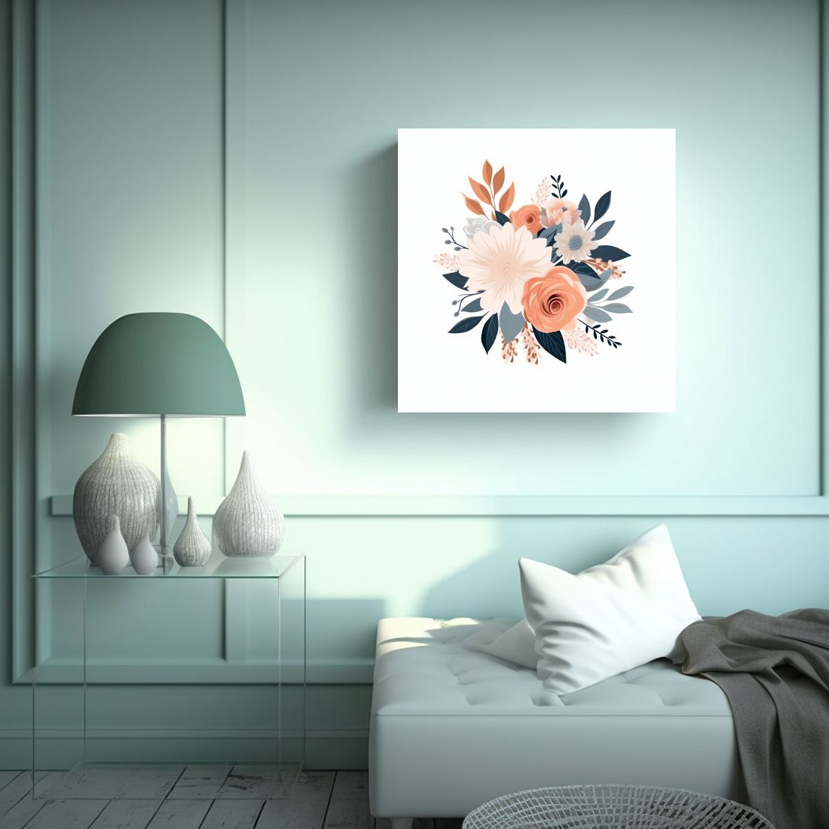 GENERICO - Arte Moderno Pastel Floral Lienzo Vector Estilo 100x100 Cm