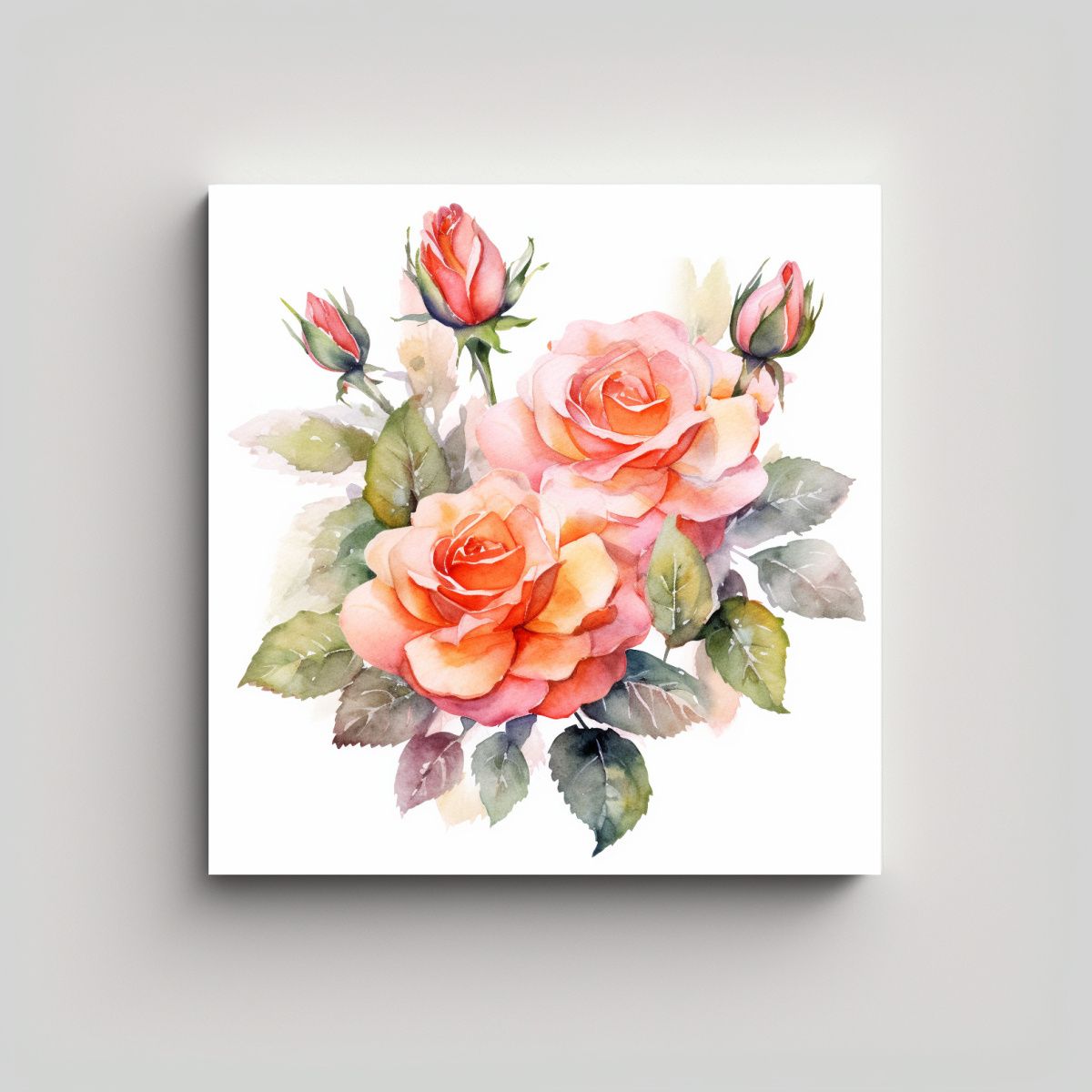 GENERICO - Rosa Floración Acuarela Ilustración Arte 100x100 Cm