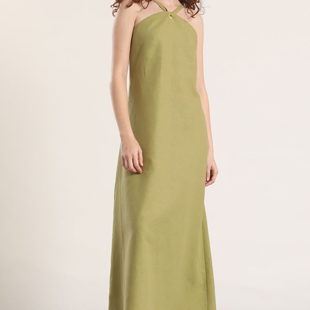 LIOLA - Vestido maxi lino Liola mujer verde