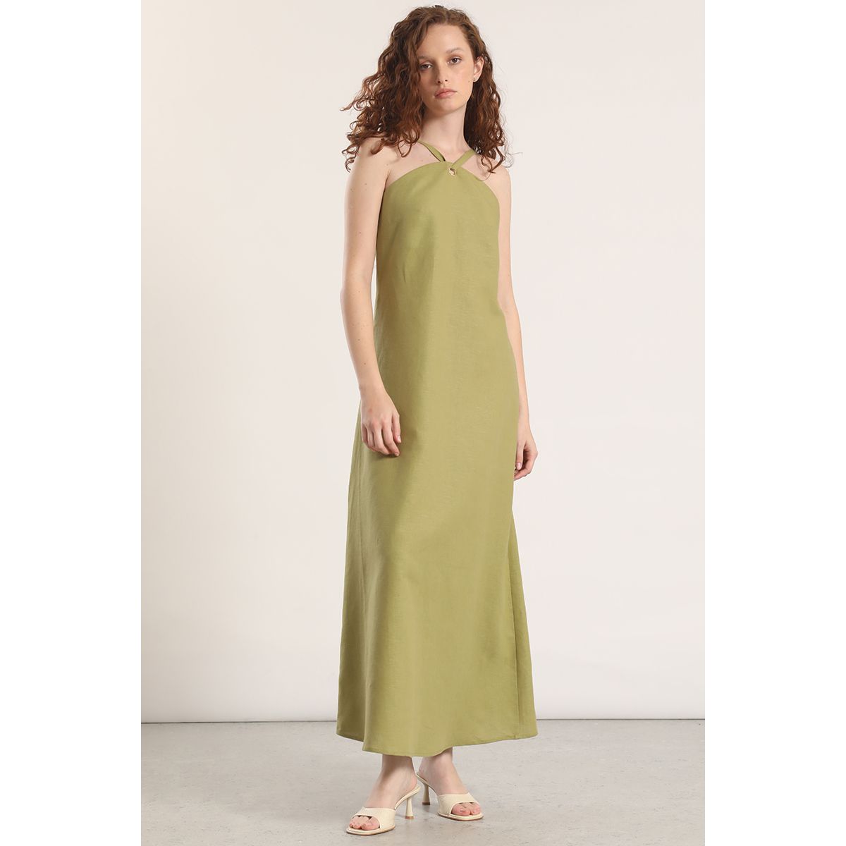 LIOLA - Vestido maxi lino Liola mujer verde