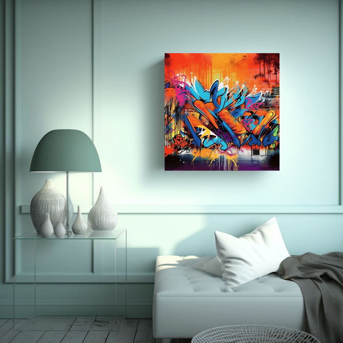 GENERICO - Pintura Urbana En Bastidor Fondo Graffiti 100x100 Cm