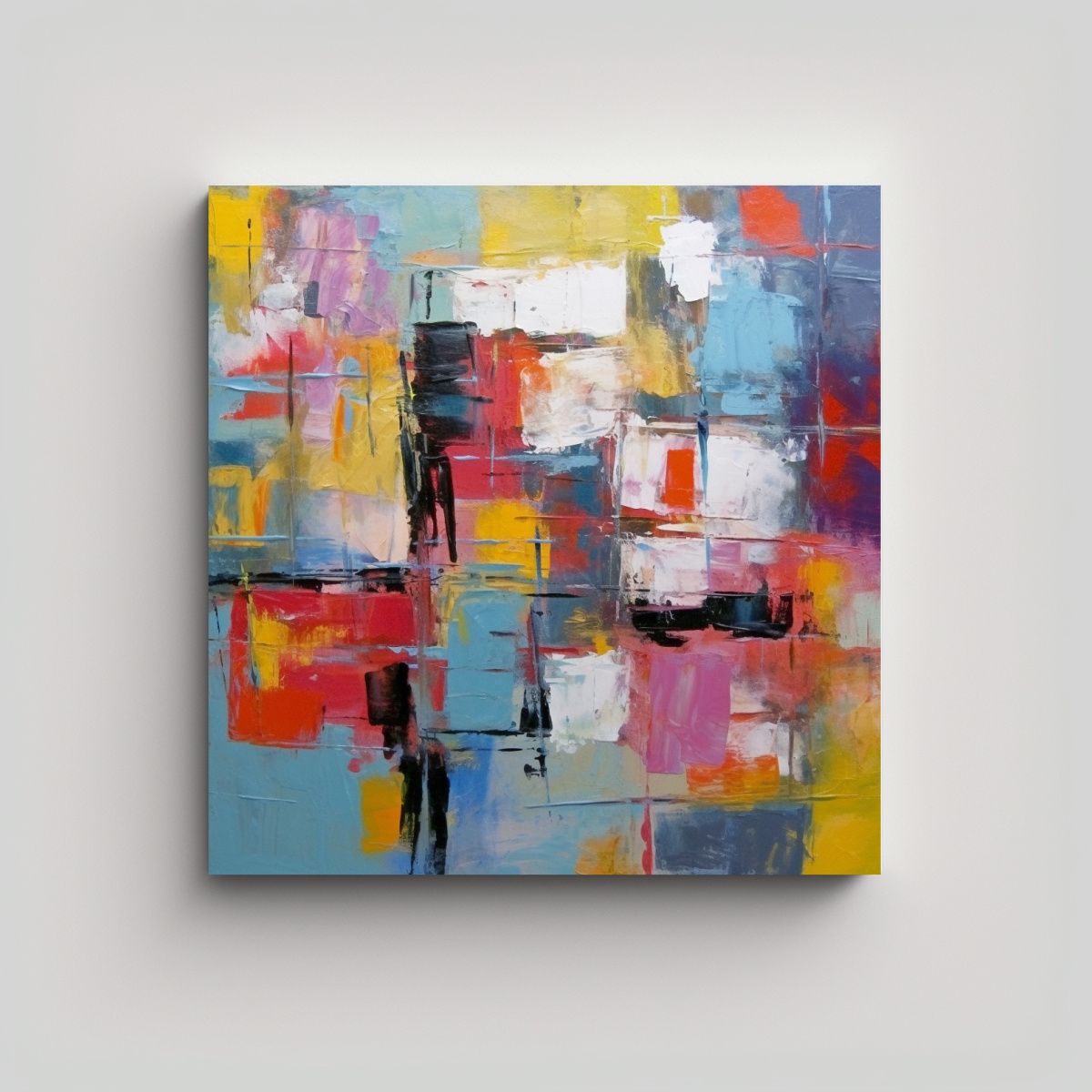 GENERICO - Cuadro Abstracto Moderno Con Audaces Cuadrados Y 100x100 Cm