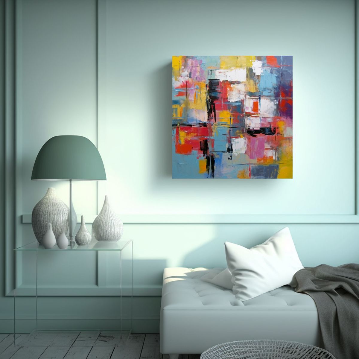 GENERICO - Cuadro Abstracto Moderno Con Audaces Cuadrados Y 100x100 Cm