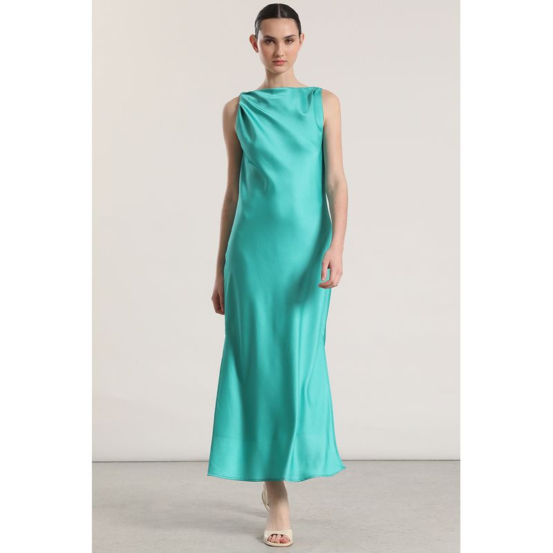 LIOLA - Vestido maxi satín Liola mujer verde