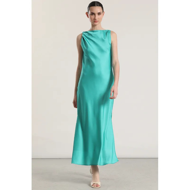 LIOLA - Vestido maxi satín Liola mujer verde