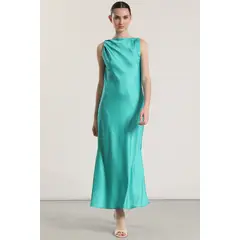 LIOLA - Vestido maxi satín mujer verde