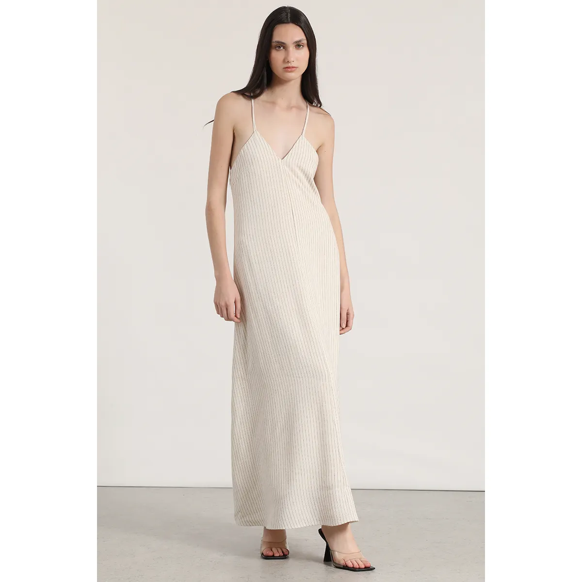LIOLA - Vestido maxi lino Liola mujer beige