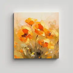 GENERICO - Pintura De Flores Amarillas Y Naranjas Sobre 100x100 Cm