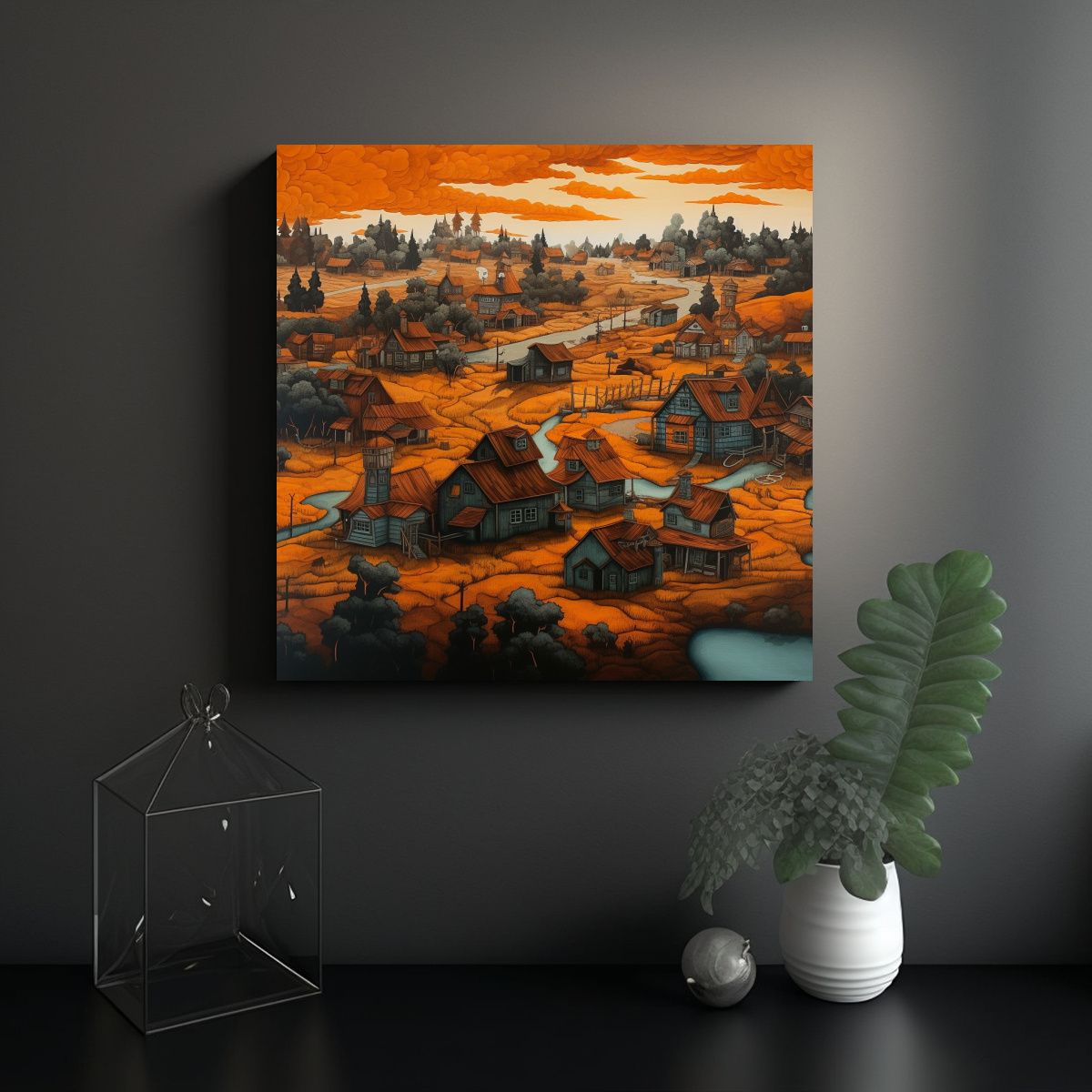 GENERICO - Pintura En Lienzo Estilo Hype De Un Pueblo Sucio 100x100 Cm