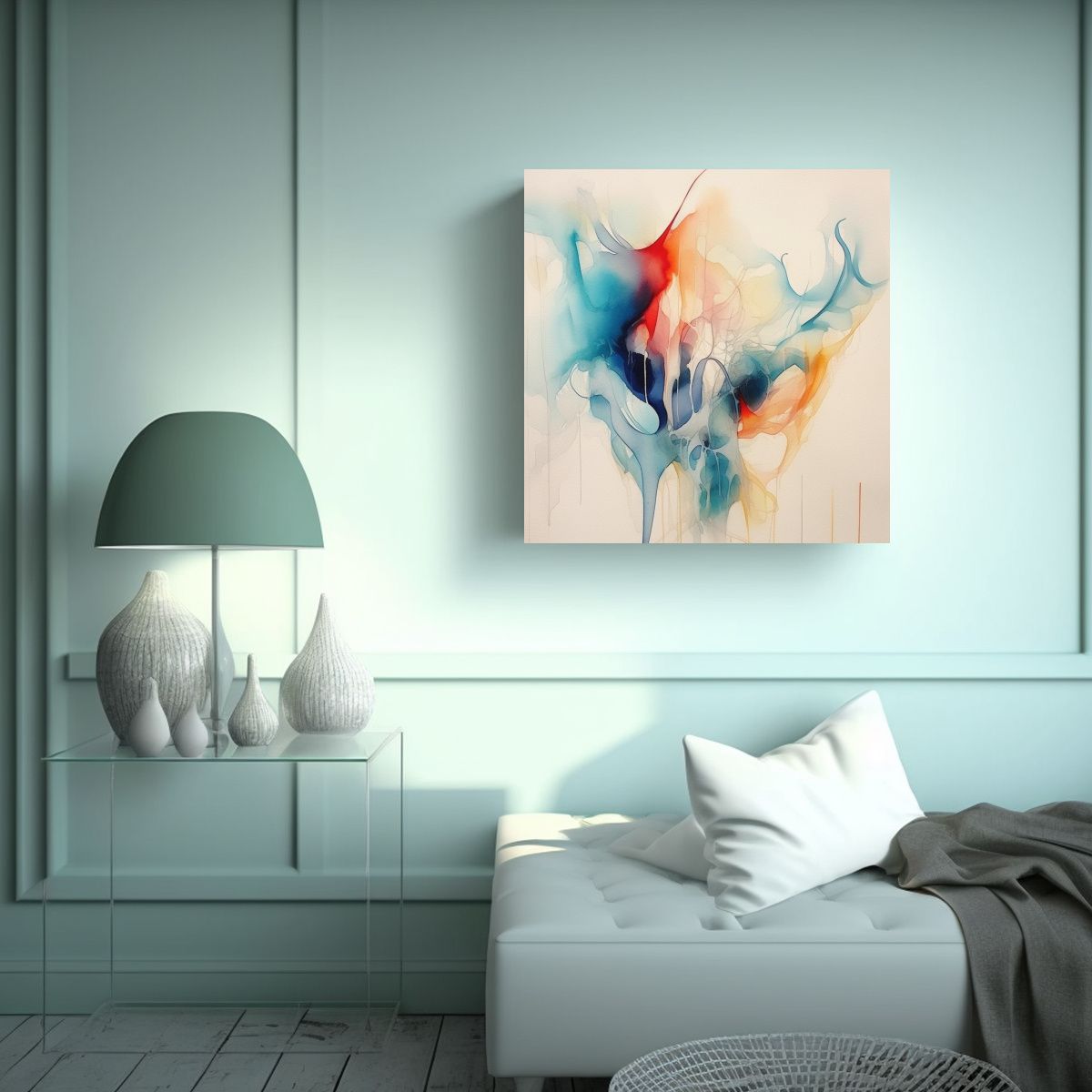 GENERICO - Cuadro Decorativo Abstracto En Acuarela Blanco 100x100 Cm