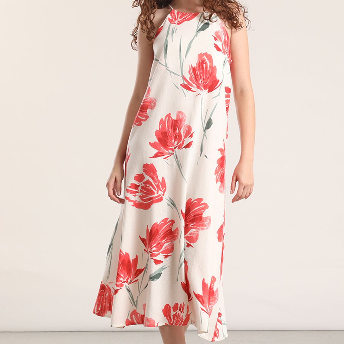 LIOLA - Vestido midi lino estampado Liola mujerrojo