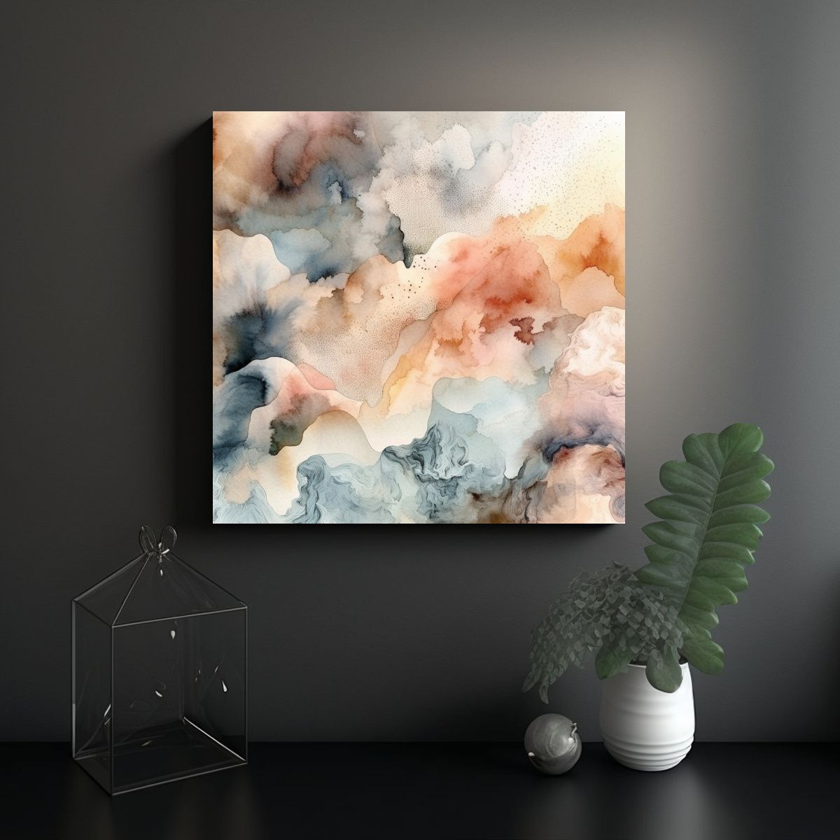 GENERICO - Cuadro Abstracto Acuarela Nubes Neutras 100x100 Cm