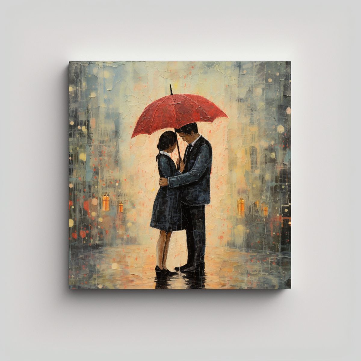 GENERICO - Cuadro Decorativo Parejas Bajo La Lluvia En Canva 100x100 Cm