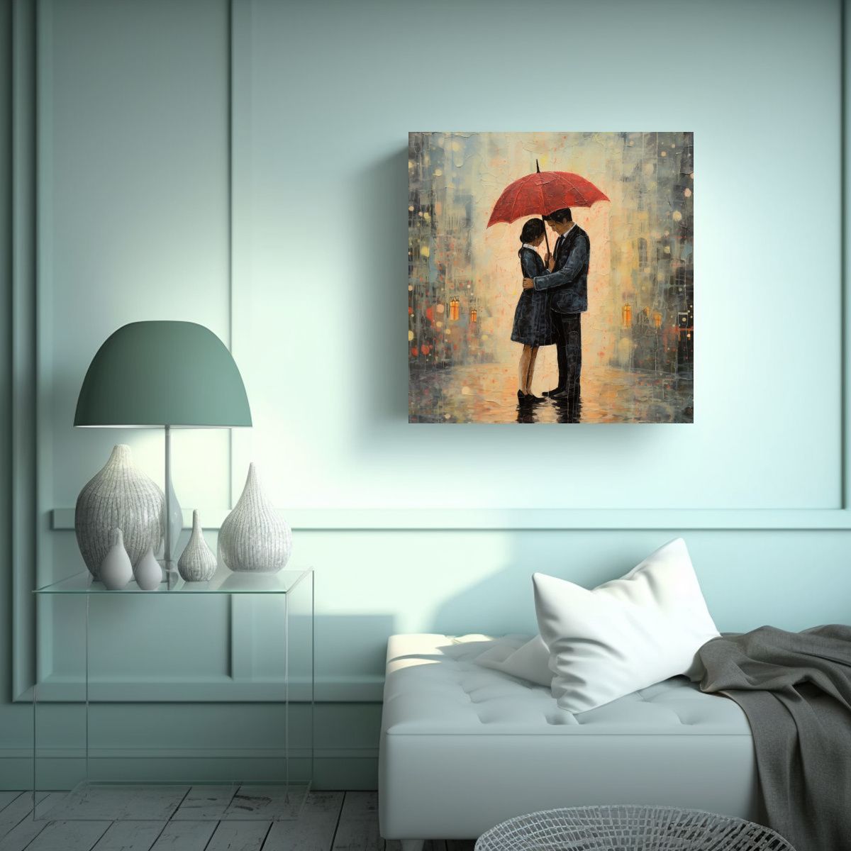 GENERICO - Cuadro Decorativo Parejas Bajo La Lluvia En Canva 100x100 Cm